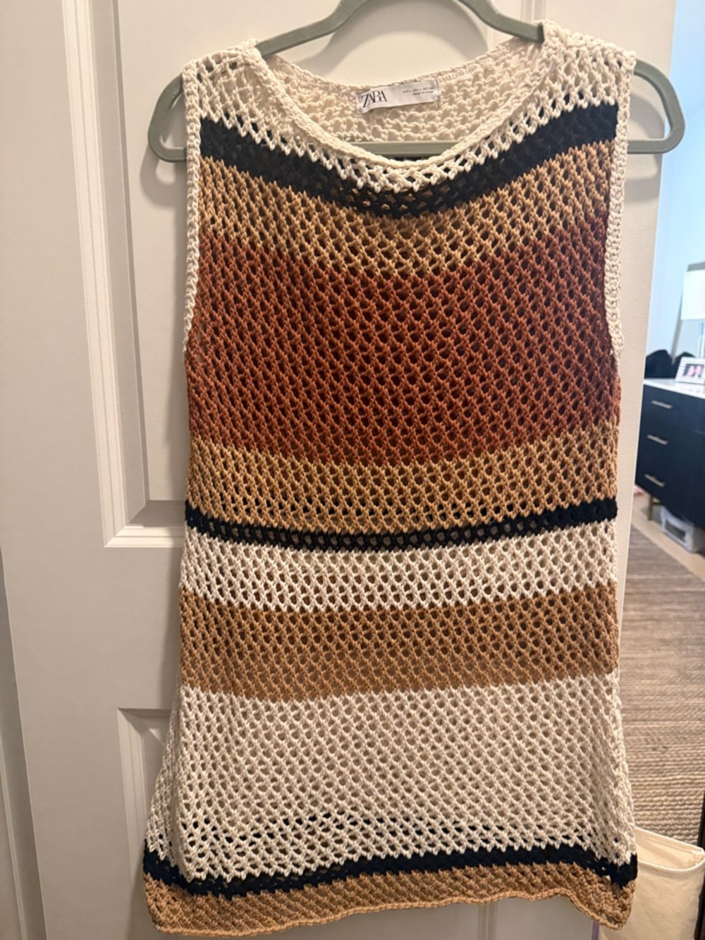 Zara Striped Crochet Mini dress or cover-up, size large